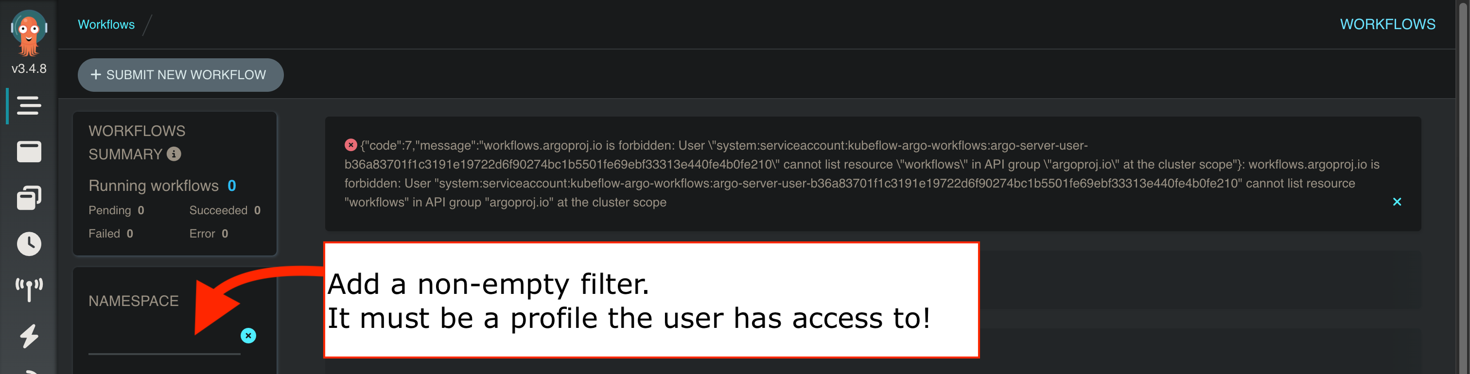 Argo Server Error (Dark Mode)