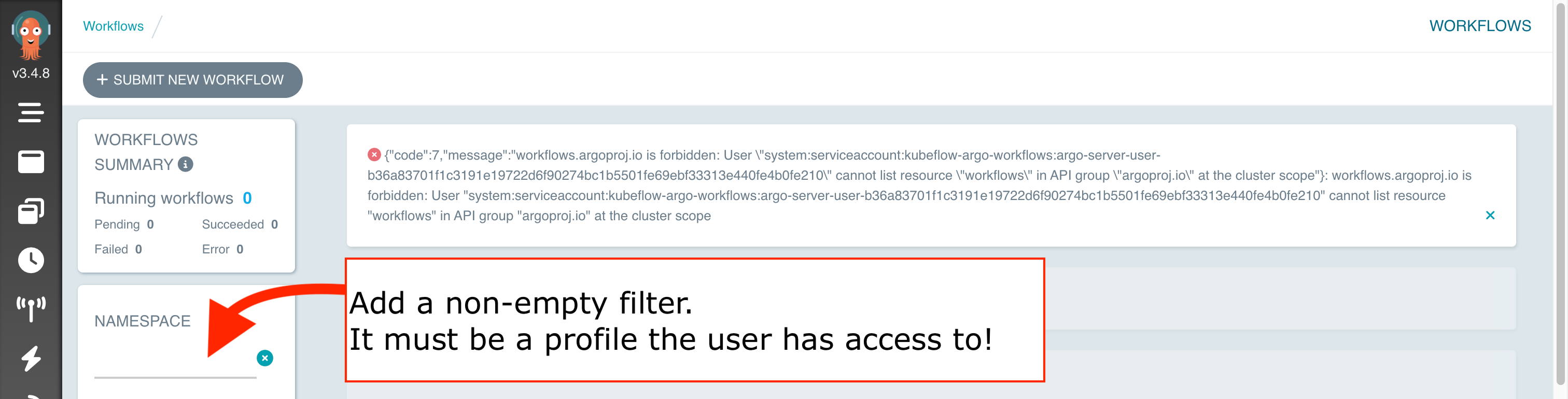 Argo Server Error (Light Mode)