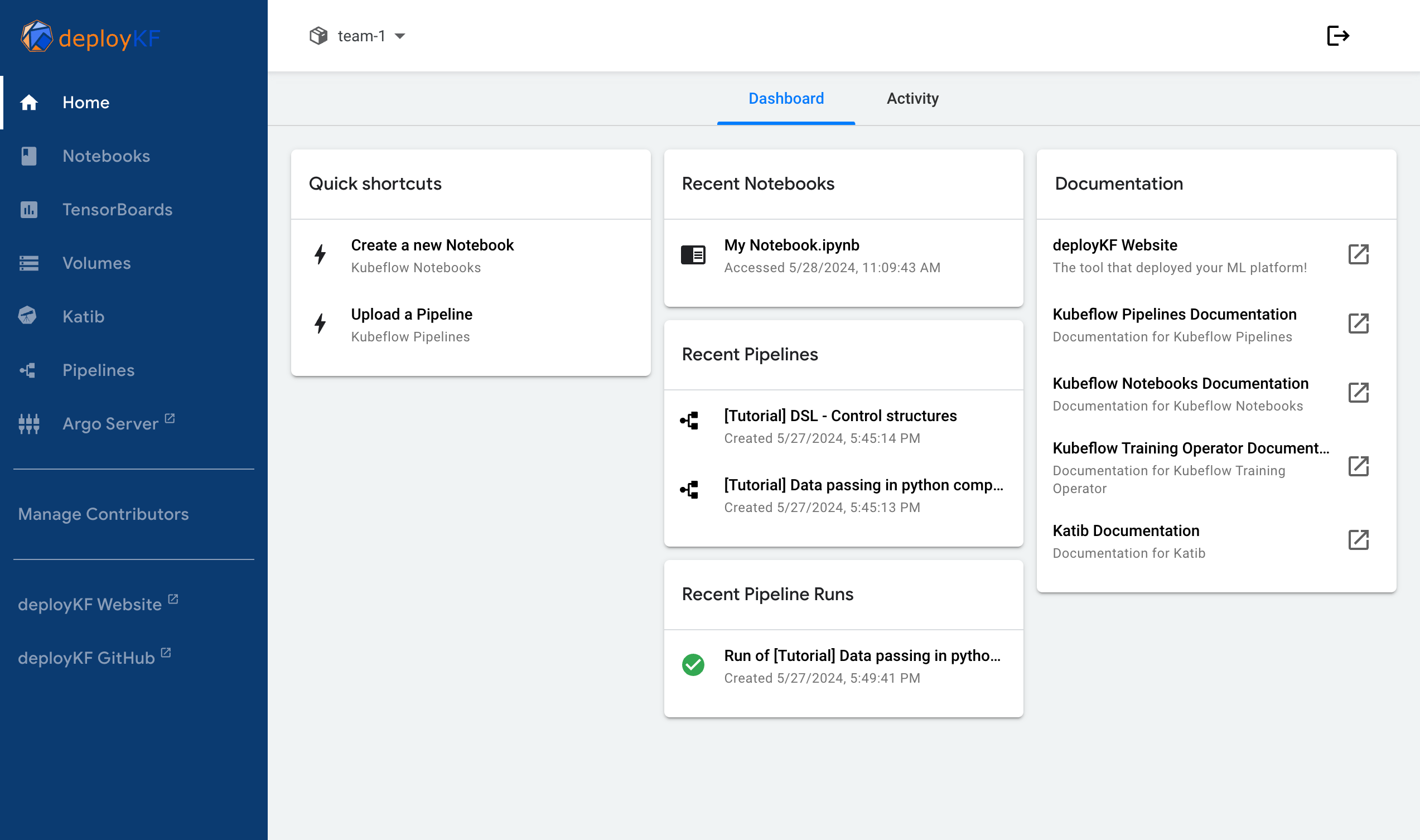 deployKF Dashboard (Light Mode)